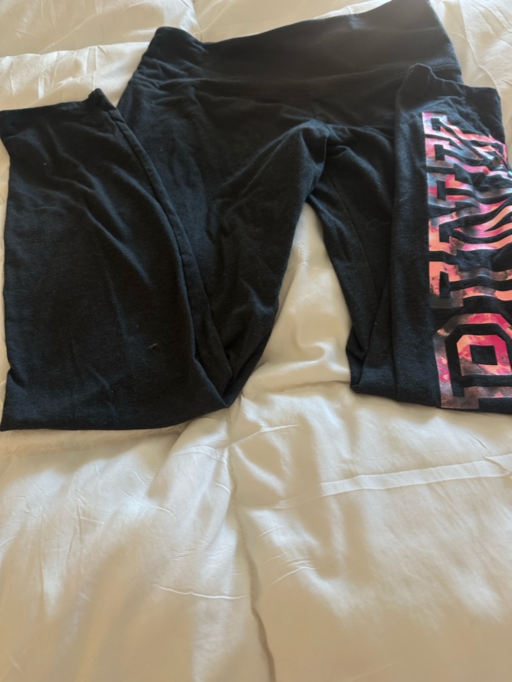 Black Leggings with Pink Logo Accent - Women Yoga